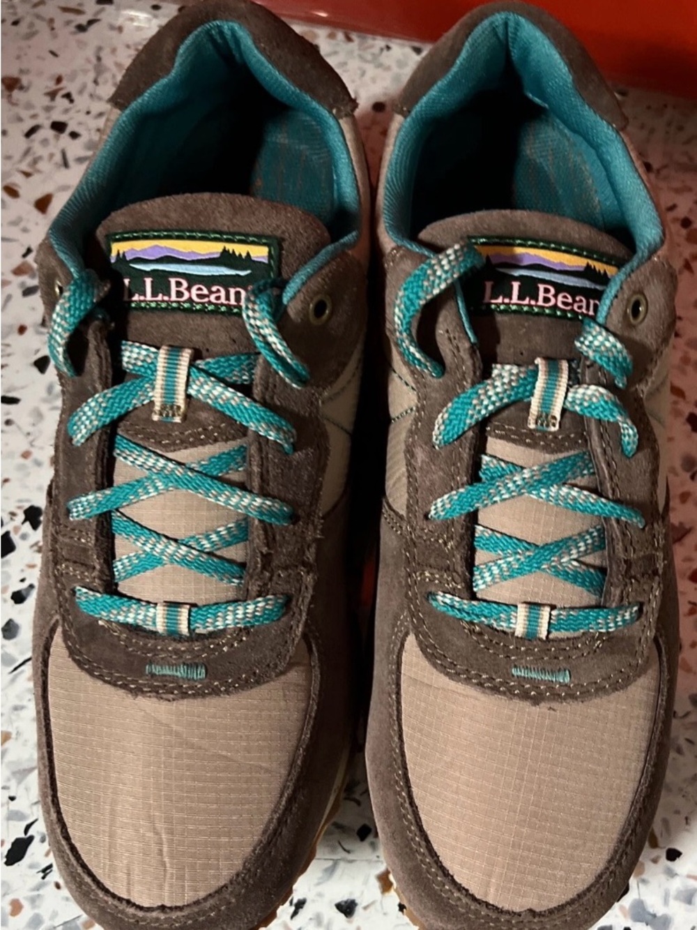 L.L. Bean Women's Katahdin Suede Mesh Hiking Shoes Brown Teal Size 10